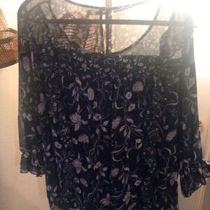Westbound Navy Floral Sheer Blouse
